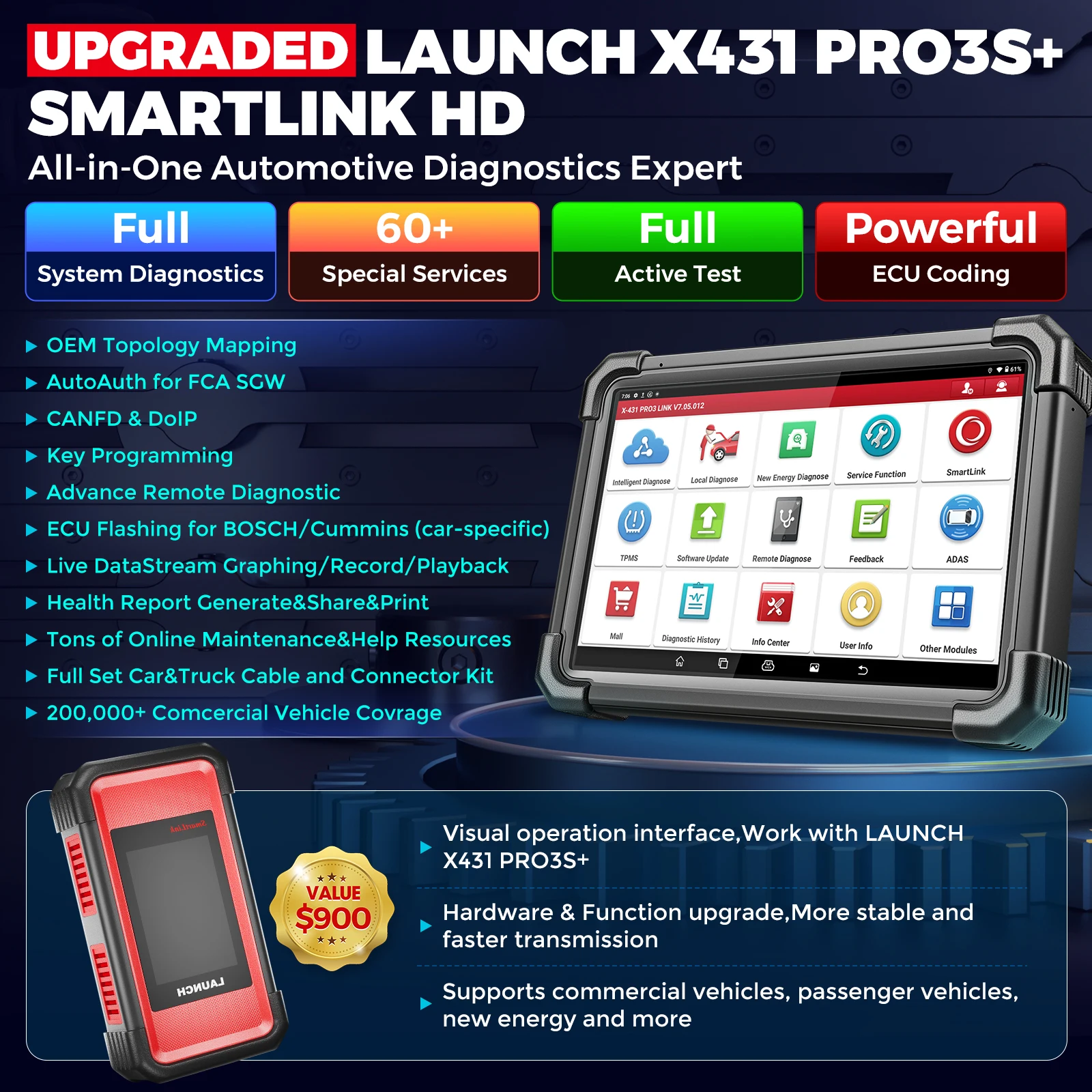 Launch X431 Pro3s+ Smartlink HD - Universal Car Diagnostic Tool