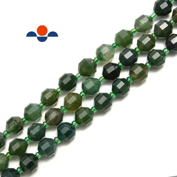 Top Quality 8mm Moss Agate Hard Cut Faceted Off Round Gemstone Loose Beads For Jewelry Making