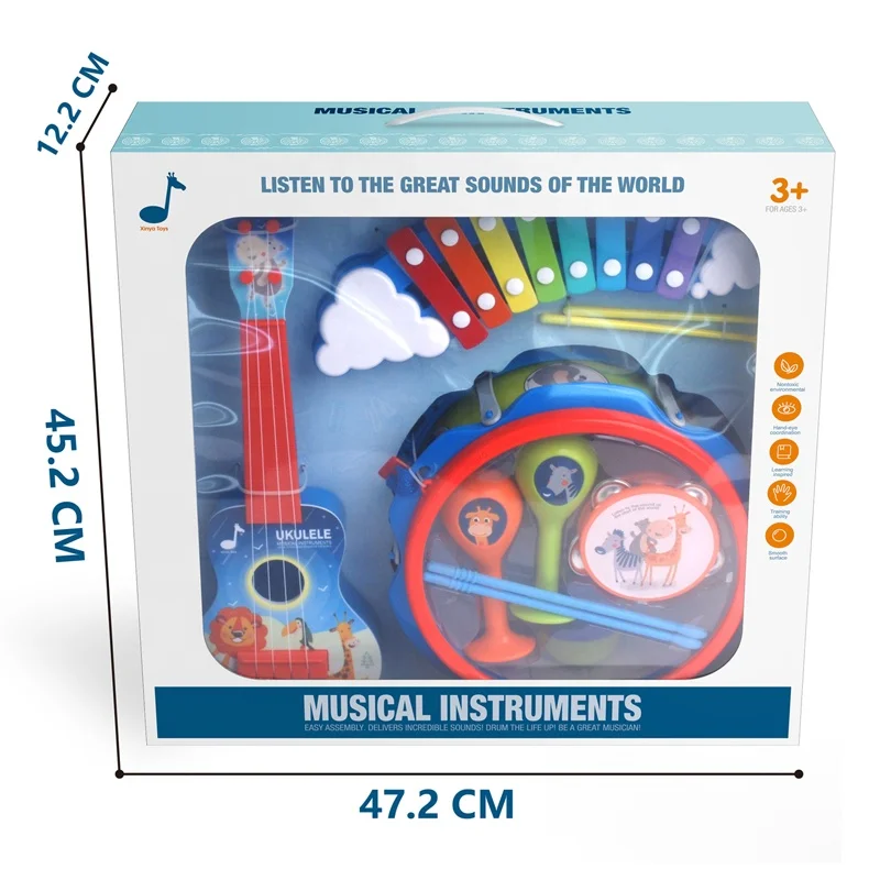 Набор музыкальных инструментов для малышей Обучающие музыкальные игрушки укулеле детский барабан игровой