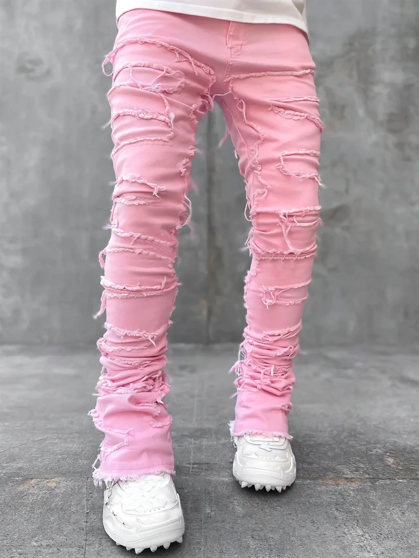 New Fashion Mens Jeans Top Quality Elastic Patch Straight-leg Pants New ...