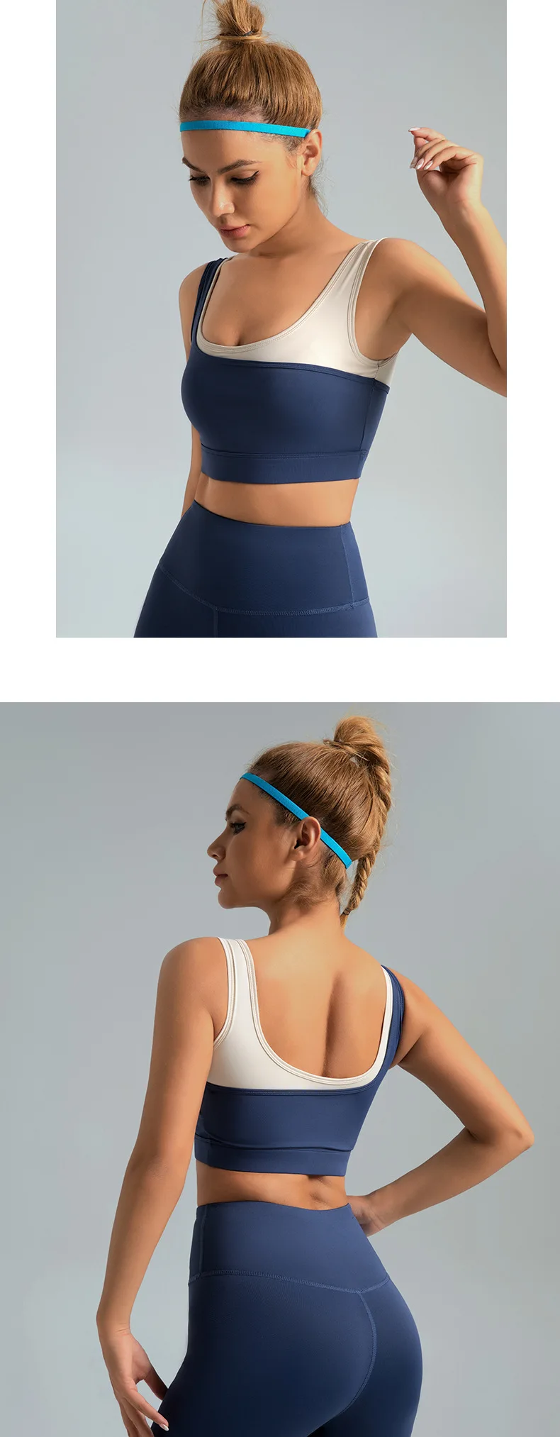 Wholesale 2024 Fixed cup color Yoga bra integrated high elastic high strength shock-proof U-shaped sports bra for women Fitness factory