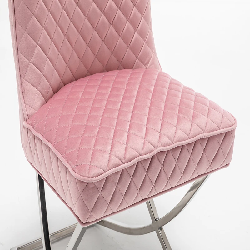 Pink Velvet Seat And Back All Pattern Square Design Cross Metal Legs