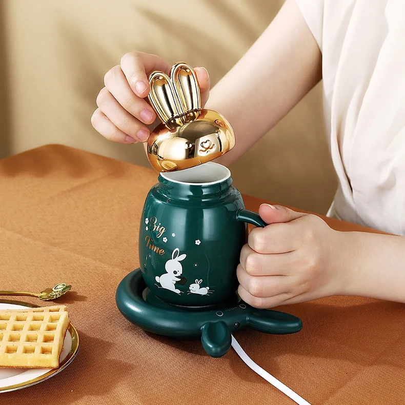 Taza de café con forma de conejo, calentador eléctrico de temperatura  constante, juego de regalo, 55
