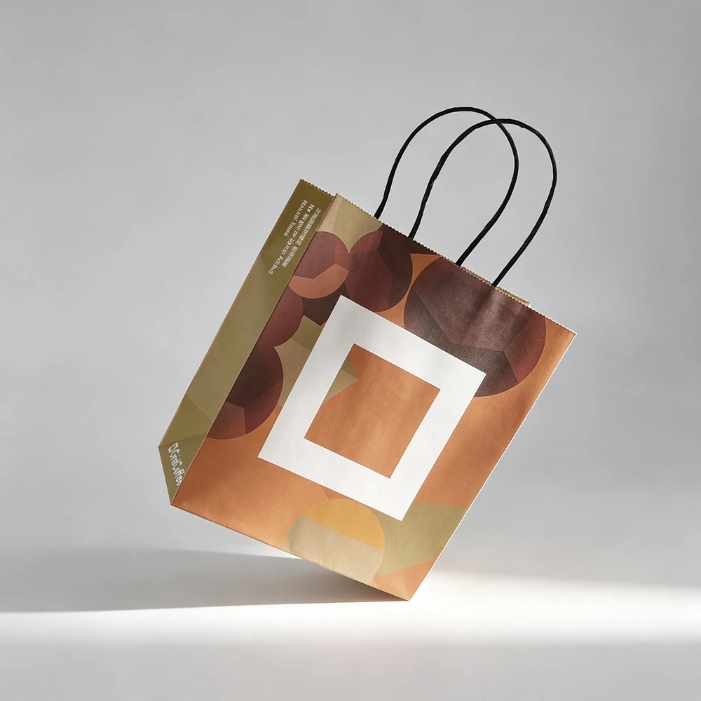 Trendy Custom Logo Eco-Friendly Brown Kraft PaperFood Take Away Paper Bag with Twisted Handles for Coffee Shop
