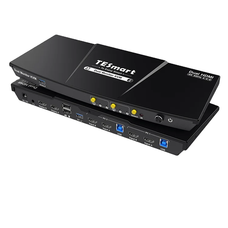 Tesmart 2 Port Dual Monitor KVM Switch - 4k60hz HDMI
