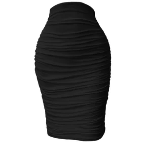 Women's New Summer Wrinkle Design Sexy Breathable Plain Dyed Midi Skirt with Natural Waistline Custom Clothing Brand