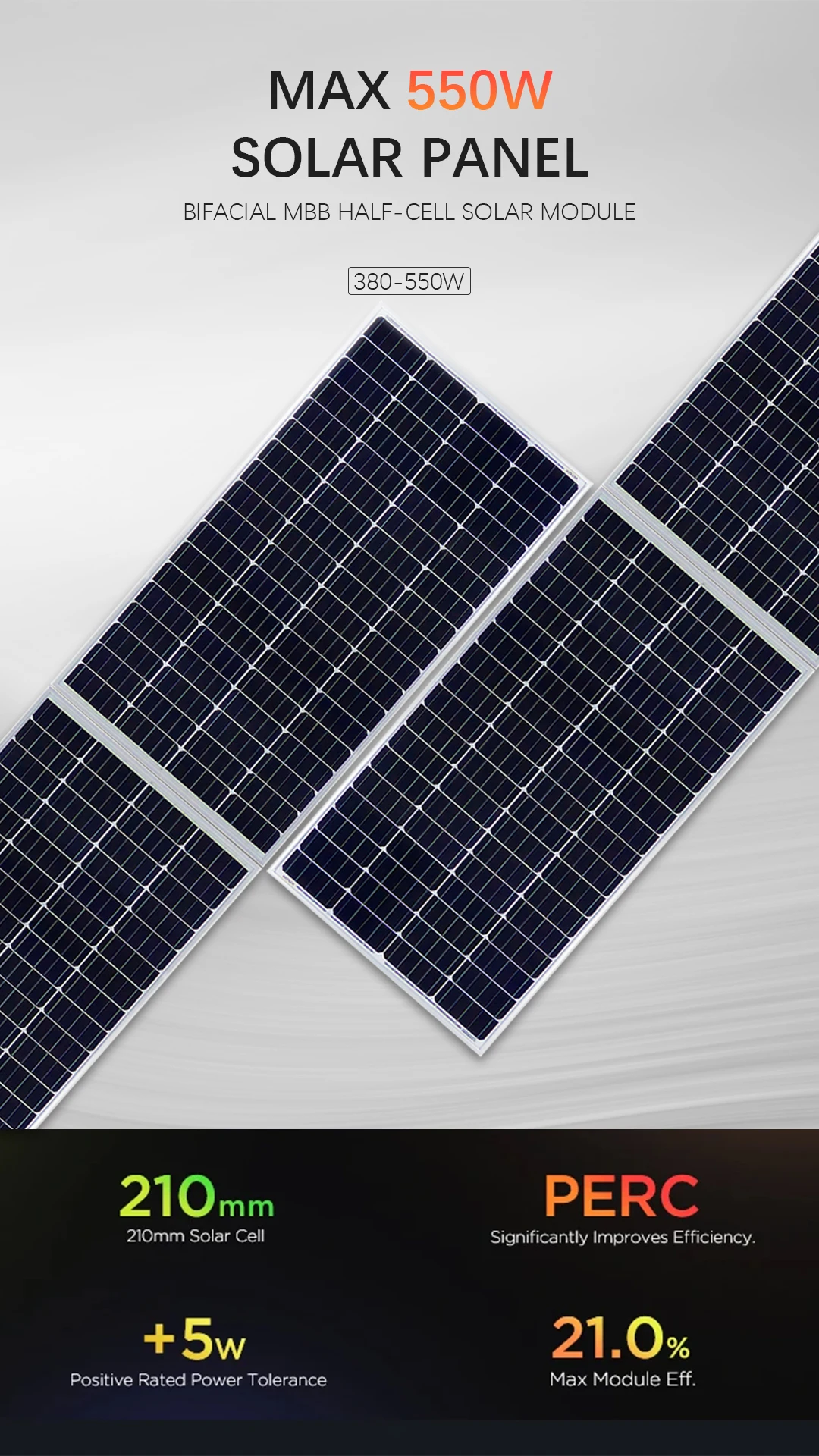 GCSOAR All Black 182mm 156 Cells 450W 550W Watt Half Cut Mono Solar ...