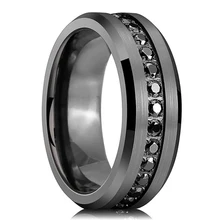 Luxury men jewelry ring brushed black plated cubic zircon inlay tungsten carbide ring comfort fit