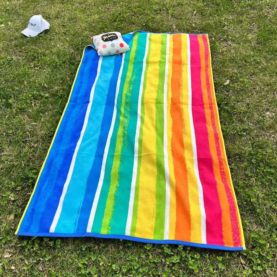 Wholesale 100% Cotton High Quality Custom Velour Jacquard Woven Striped Bath Beach Towel manufacture