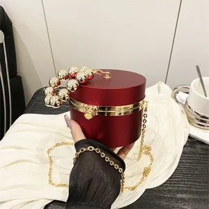 New Acrylic Box Bag Luxury Women's Handbag Candy Color with Beaded Handle Evening Bag for Party Banquet