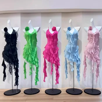 2024 Summer New Sexy Empire Waistline Multicolor Ribbon Skirt Knee-Length 13 Lines Flower Neck Detail Generation Hair Factory