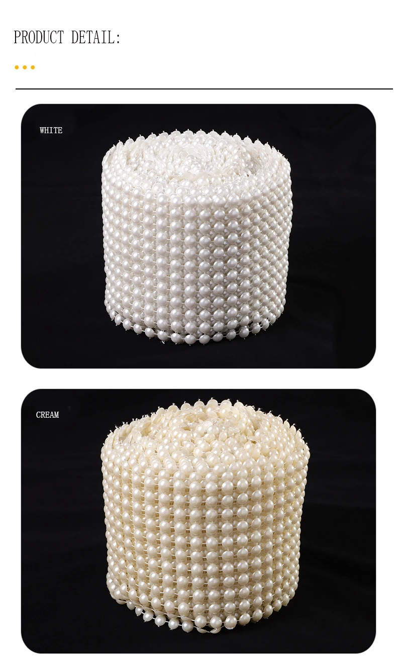 4.5" X 10 Yards 12 Rows  Plastic Pearl Diamond Mesh Wrap Roll Sparkle Rhinestone Ribbon for Wedding Party