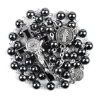 Natural Hematite Stone Color No Fade Silver Rosary Beads St Benedict Medals Black Men Stainless steel Catholic Rosaries