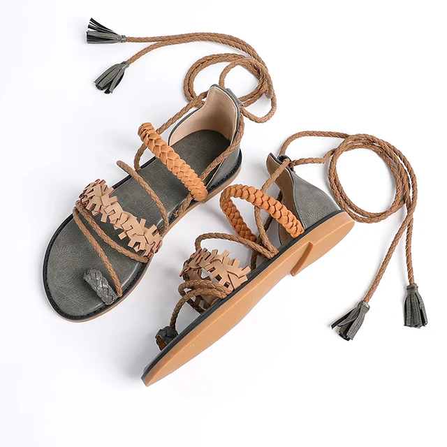 Fashion summer trend exotic bohemia stylish beach flat shoes adjustable cross strap soft sole flat sandals for women and ladies