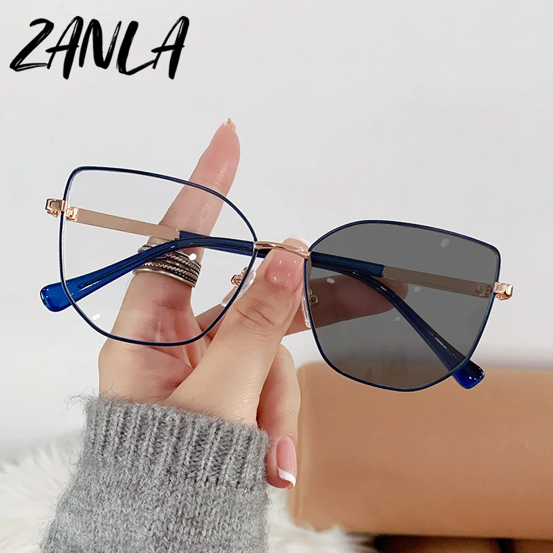 2024 Blue Ray Blocking Anti-Blue Light Glasses Photochromic Eye Protection  Metal Frame Eyewear Ultralight Computer Goggles Women