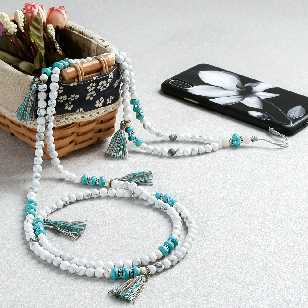 2022 New Boho Style Synthetic White Turquoise Phone Accessories Chain