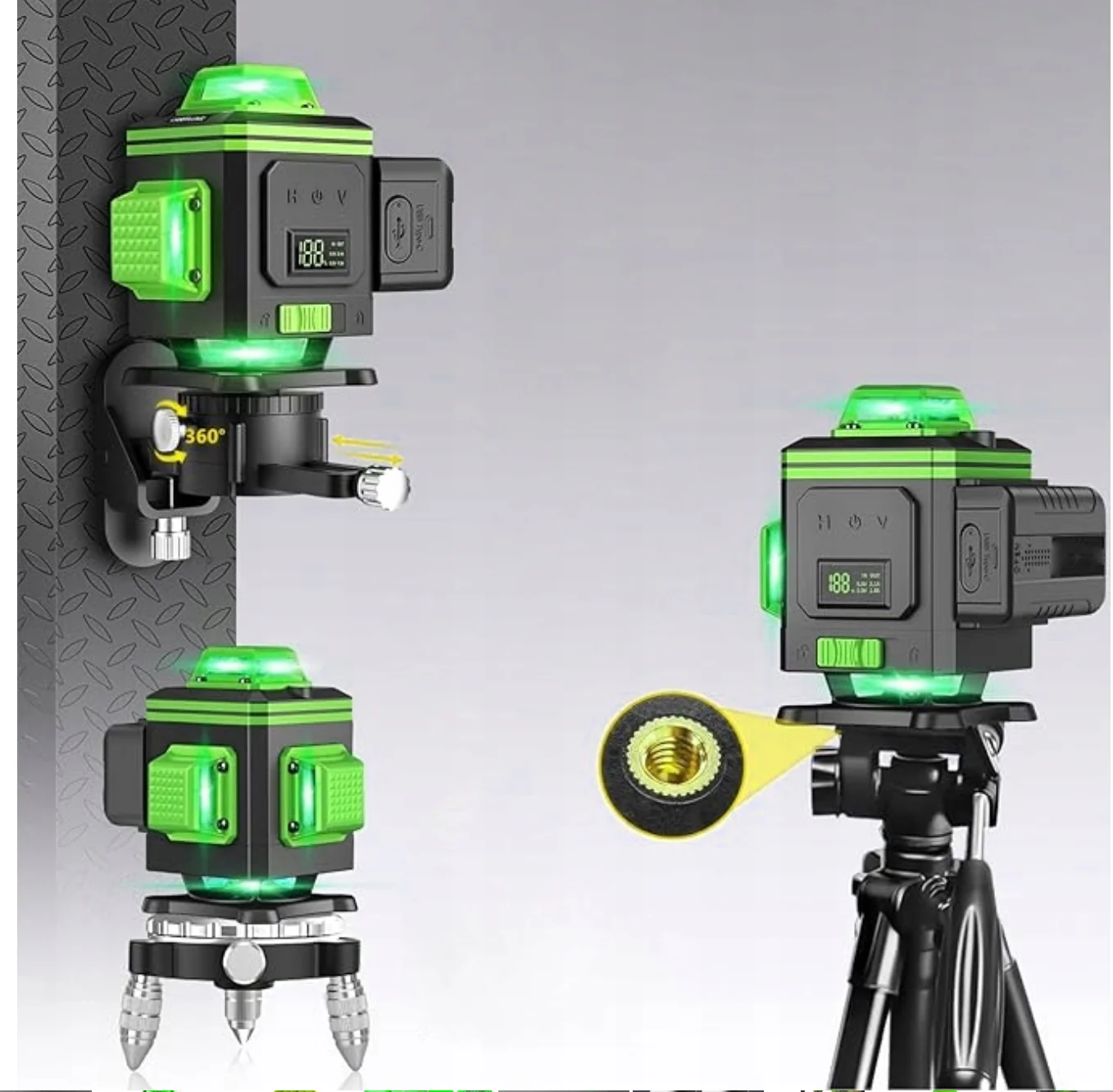 Зеленый 360 самовыравнивающий поворотный лазерный уровень 4D 16 линий Горизонтальные и вертикальные перекрестные лазерные измерительные инструменты