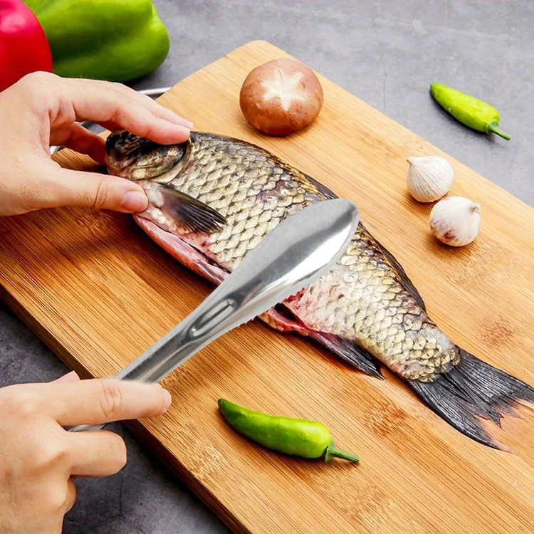 Rust-Proof Fish Skin Scraper Kitchen Fish Scale Remover Cleaning Tool Non-Slip Dual Serrated Stainless Steel Fish Scaler