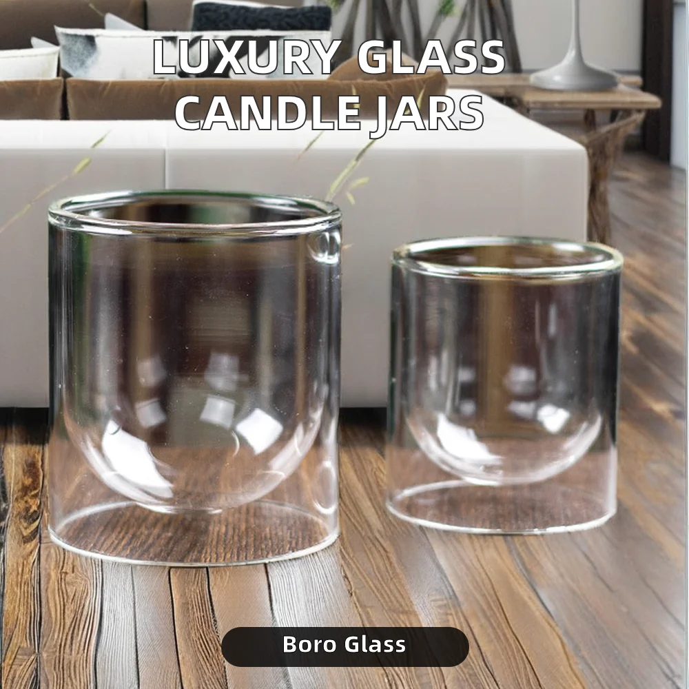 Wholesale Custom Luxury Double Wall Glass Candle Stand Cork Lid Box 8oz ...