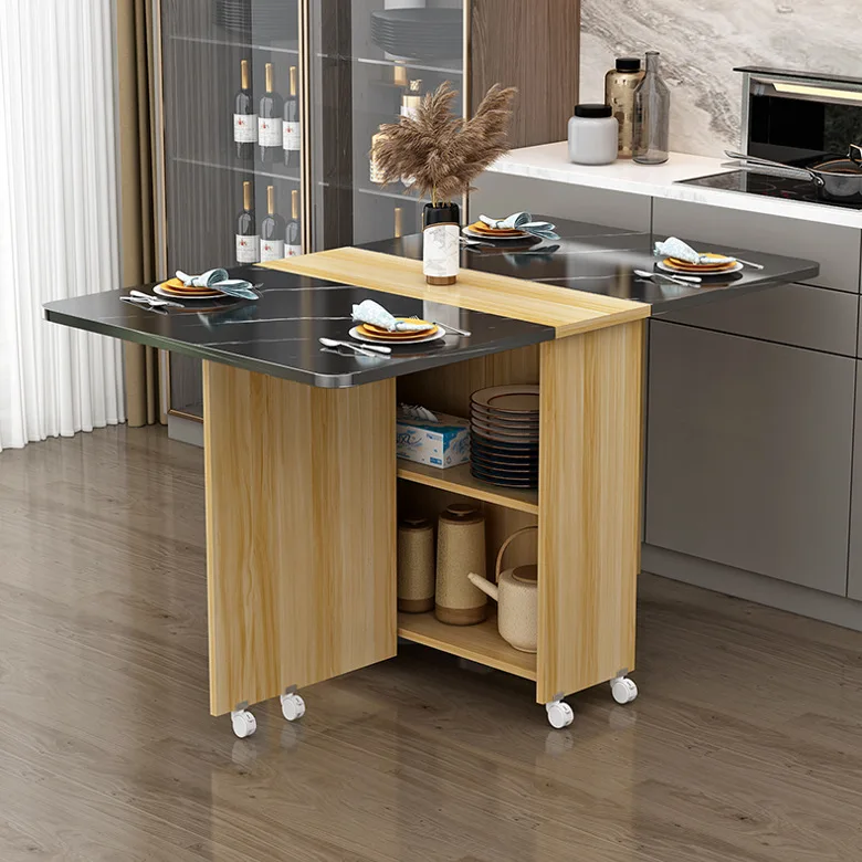 HONGHE Folding Kitchen Dining Table with Storage Rack - Space-Saving ...