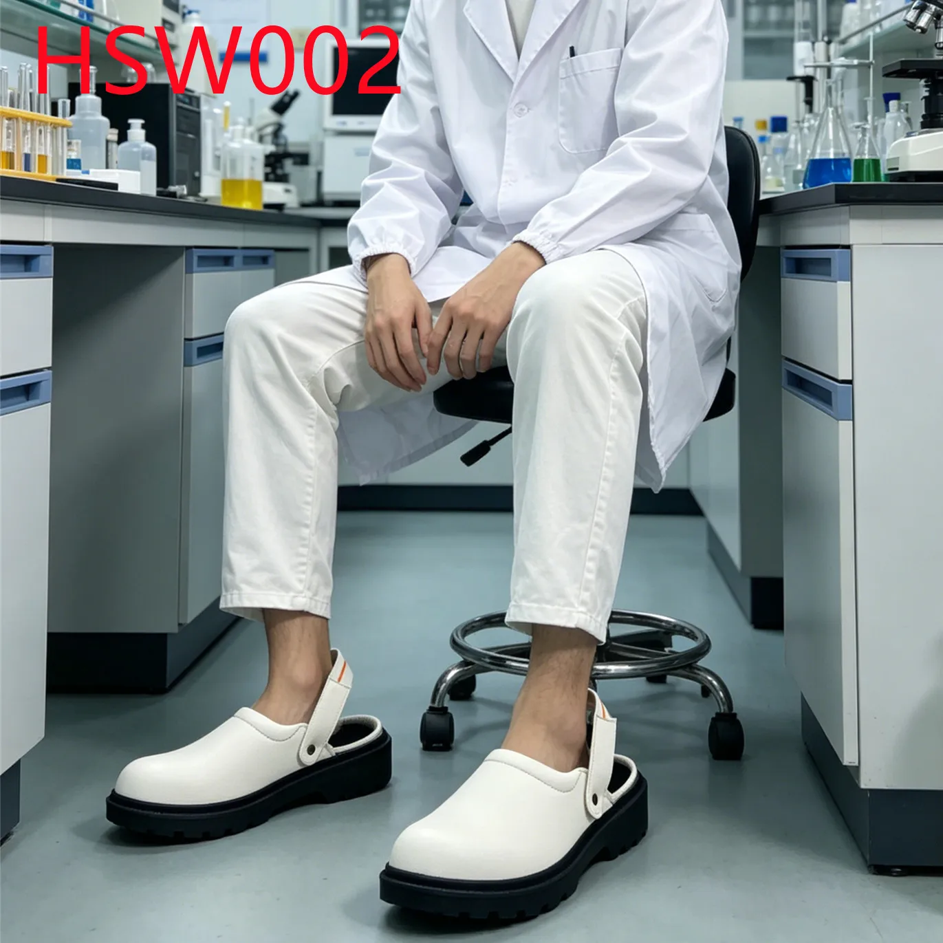 YYR,Drug Inspection Adjust Belt Design Security Footwear with Steel Toe Hospital Ward Anti-germ&static White Safety Clogs HSW002