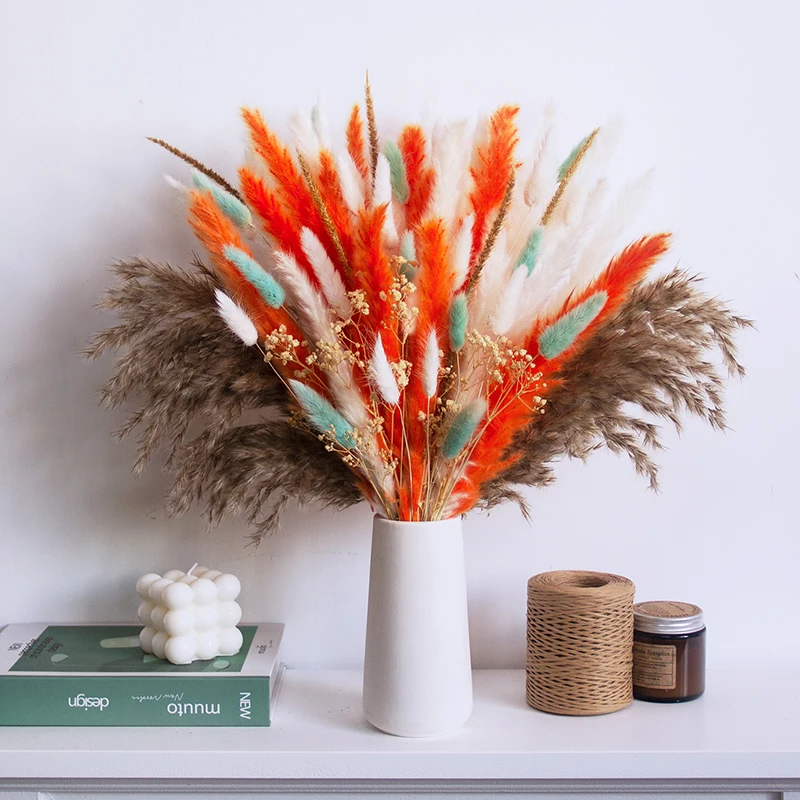 New Designed Colorful Bohemian Home Decor Popular Dried Flower Small Pampas Grass Rabbit Tail Bouquet factory