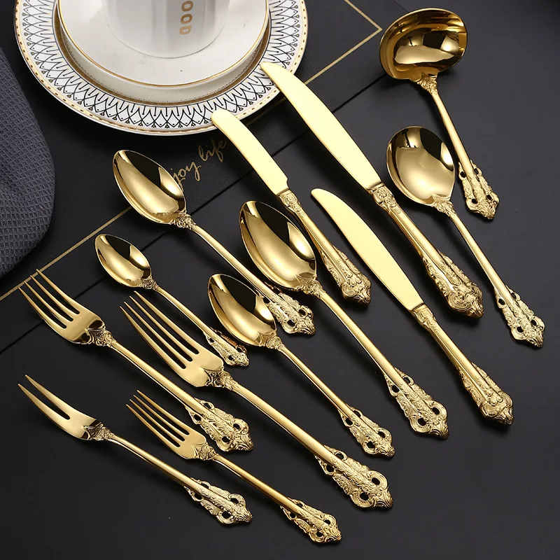 Royal Gold Stainless Steel Cutlery Set Hotel Wedding High Grade Metal ...