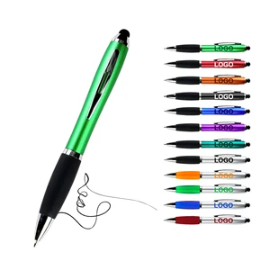 Promotional Cheapest Mulit-color 2-in -1 Rotate  Plastic Ballpoint Pen with Soft Touch Screen Mobile Phone Custom Logo Printing