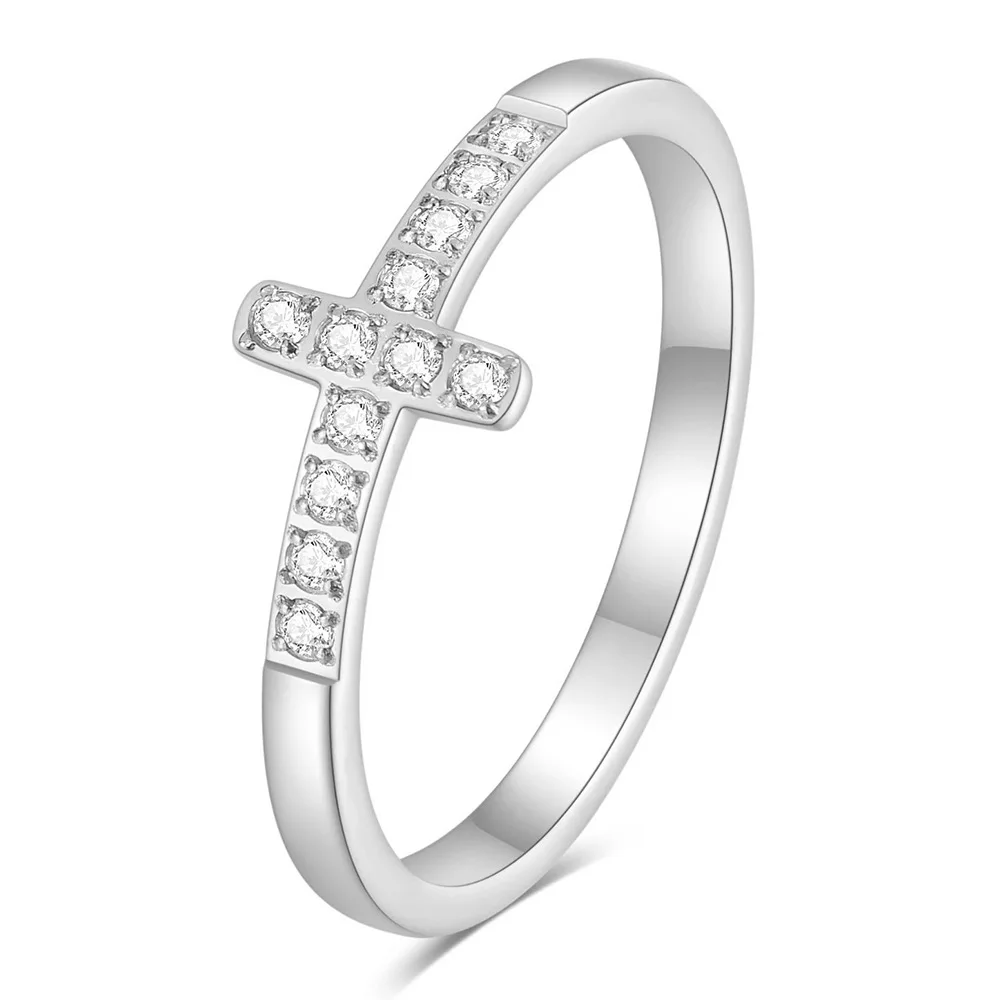 Simple Personality Cross Temperament Selling 7 MM Diamond Ring Stainless Steel Gold Silver Ring for Women Hainon 705
