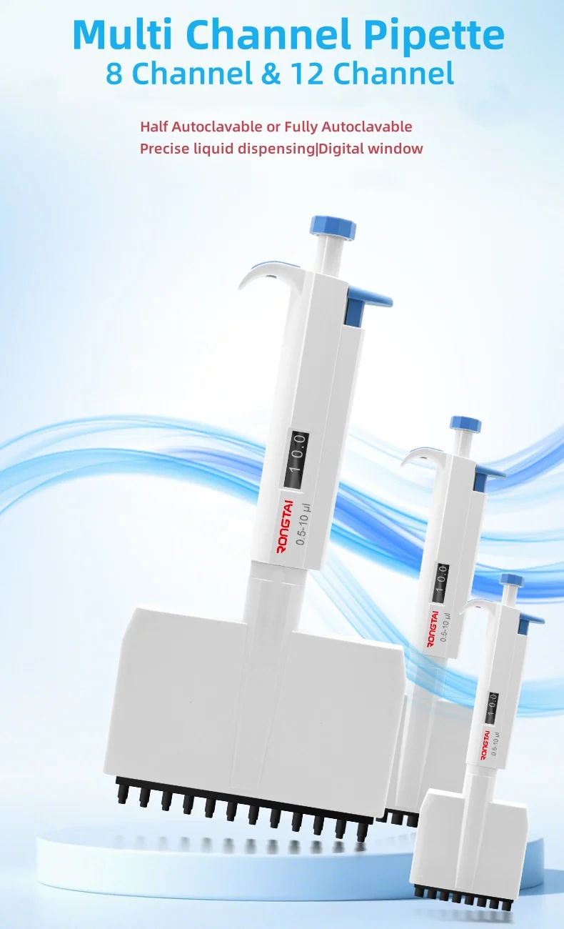 12-Channel Micro Pipette Adjustable Volume Multichannel Pipettor in Plastic Material