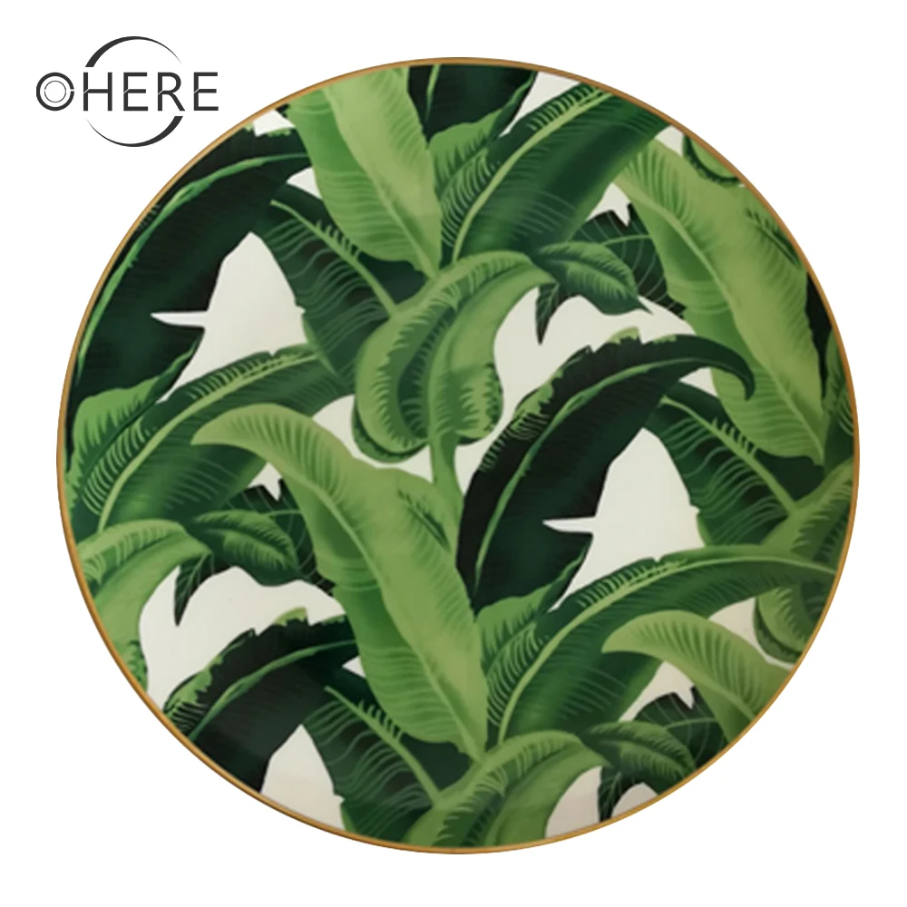Профессиональные свадебные фарфоровые тарелки Ohere в виде банановых листьев с золотым ободком для ресторана, мероприятия
