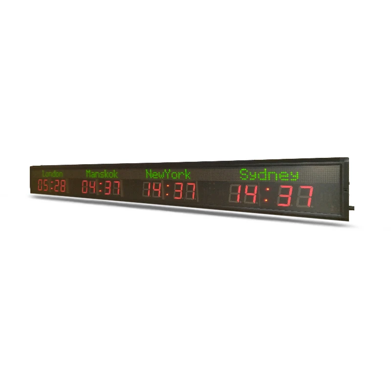 Led Timer World Digital Clock Wall Mounted 4time Zone Led Remote Hotel