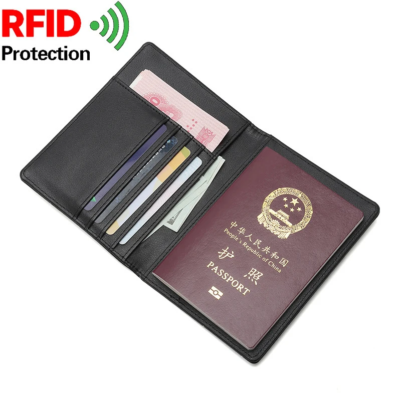 Large Capacity PU Leather RFID Blocking Travel Passport Holder Cover Wallet with Card Slot Ticket Holder for Men Women