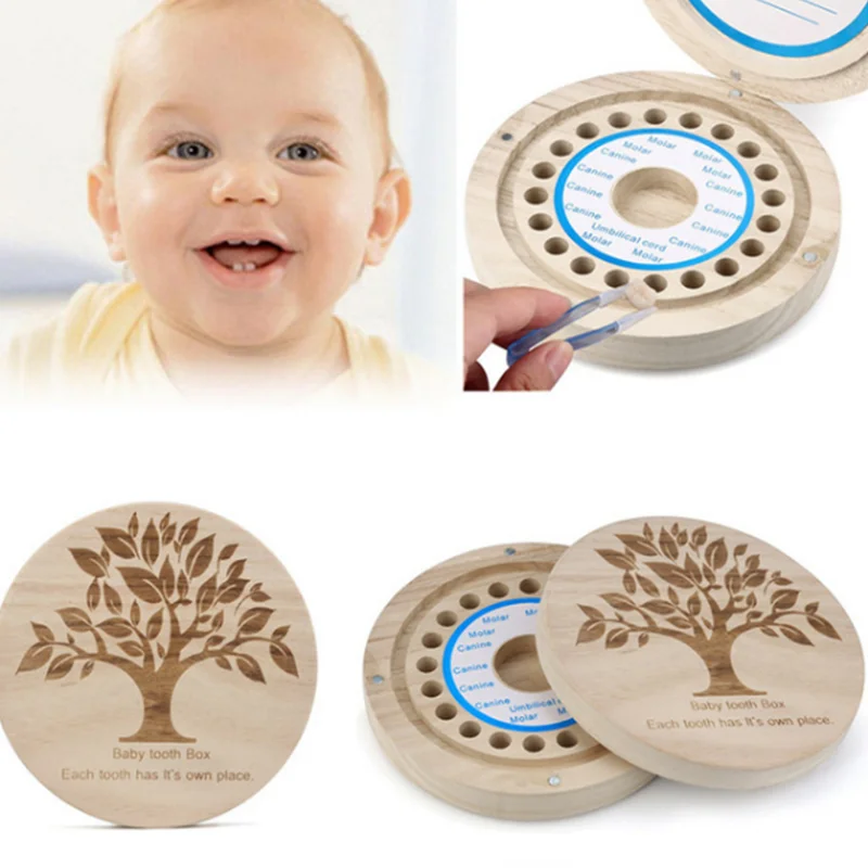 Круглая коробка для хранения зубов, деревянная сувенирная Подарочная коробка для детских зубов