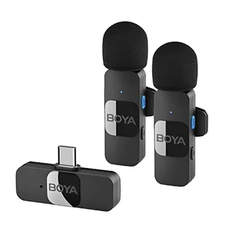 BOYA BY-V1 BY-V2 Live Stream Wireless Lapel Microphone Type-C Wireless Microphone Mini Lapel Mic Wireless Lavalier Microphone