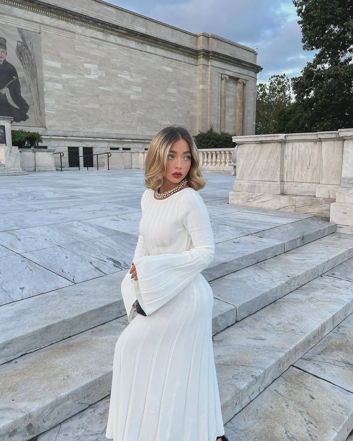 White Backless Knitted Maxi Dress - Elegant Party Wear