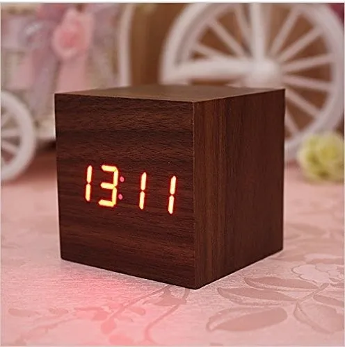 Digital Cube Led Display Wooden MDF Smart Clock for Home Decoration