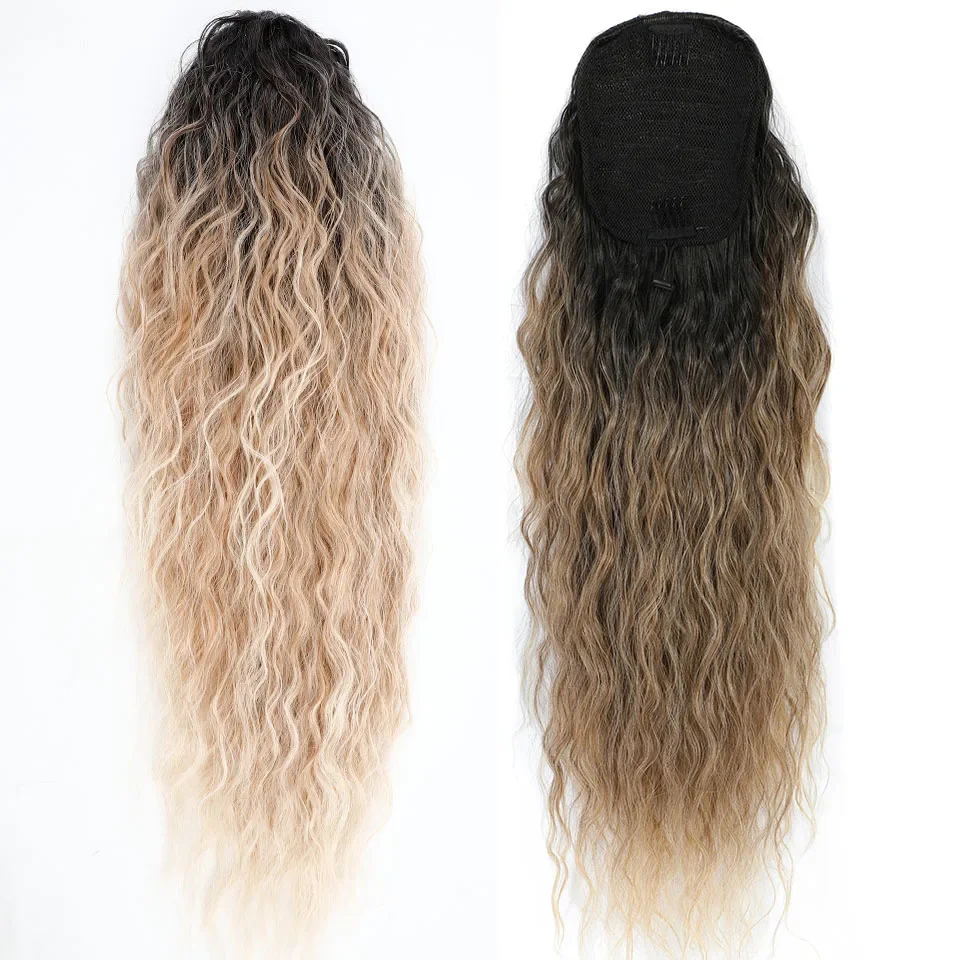 Water Wave Drawstring Ponytail Hair Extensions 170g 26in Curly Pony tail Natural Black Color 100 Brazilian Remy Human Hair 1B_voghion.com