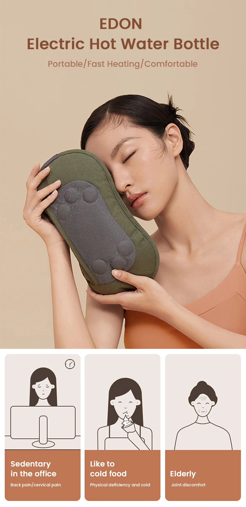 Edon Adjustable Temperature Safe Fast Heating Warm Water Bag Heated Hot