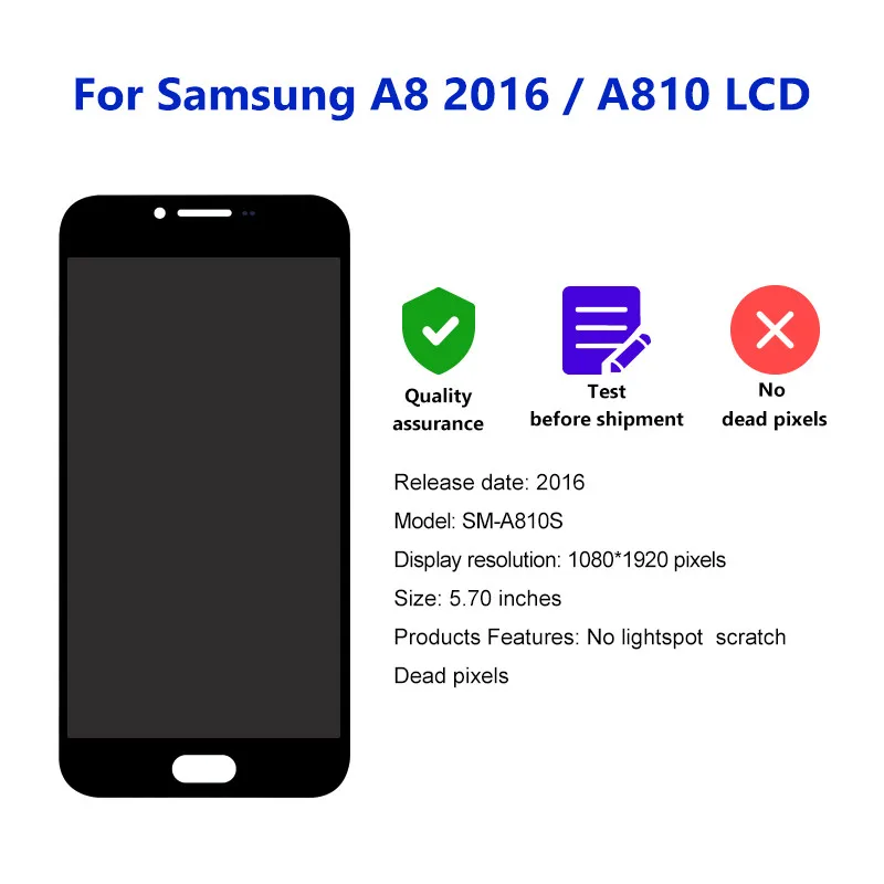 Good price Mobile Phone LCD for Samsung for galaxy A810 A8 2016 lcd screen Display replace lcd touch screen display