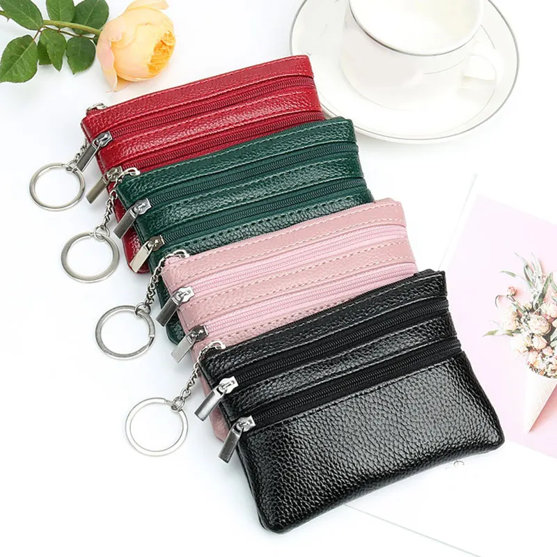 Women Ladies Leather Small Mini Wallet Card Key Holder Zip Coin Purse  Clutch Bag