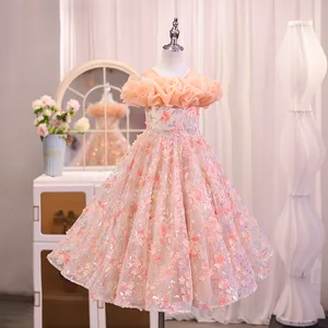 Girls' Summer Sweet Mesh Cute Princess Dress for Flower Girl Children's Day Performance Western Style