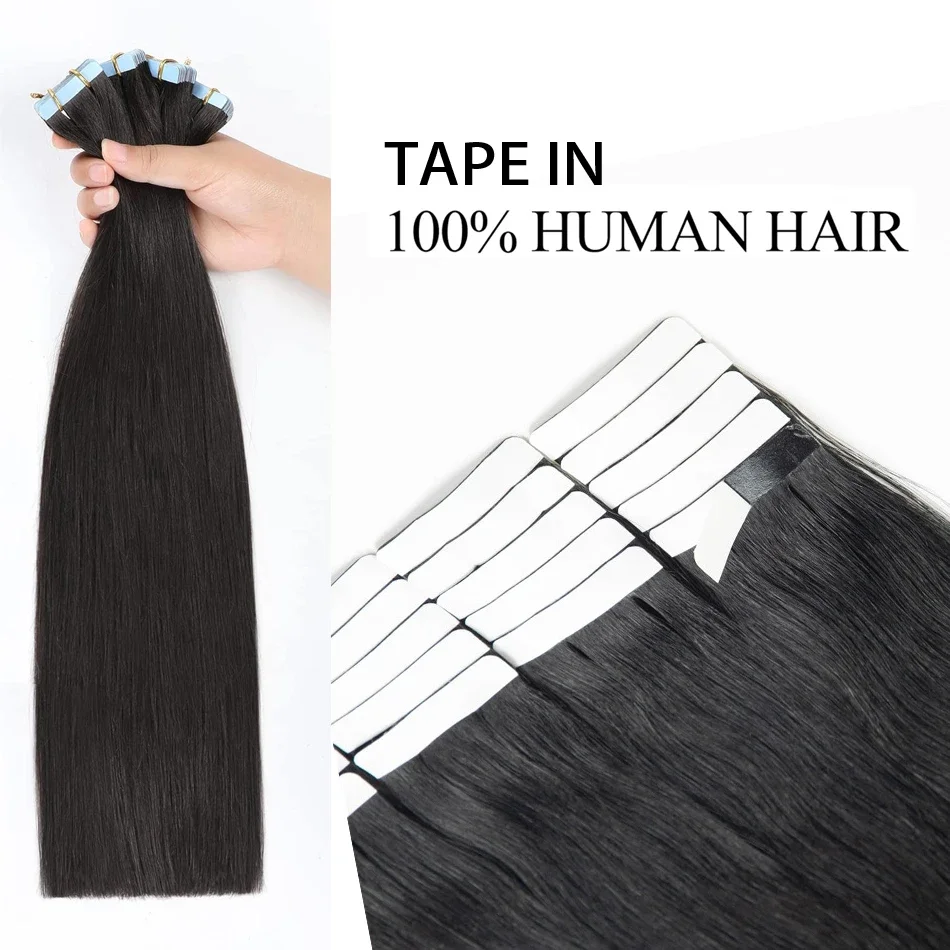 100% Remy Echthaar Tape In Extensions Naturschwarz Glatt_voghion.com