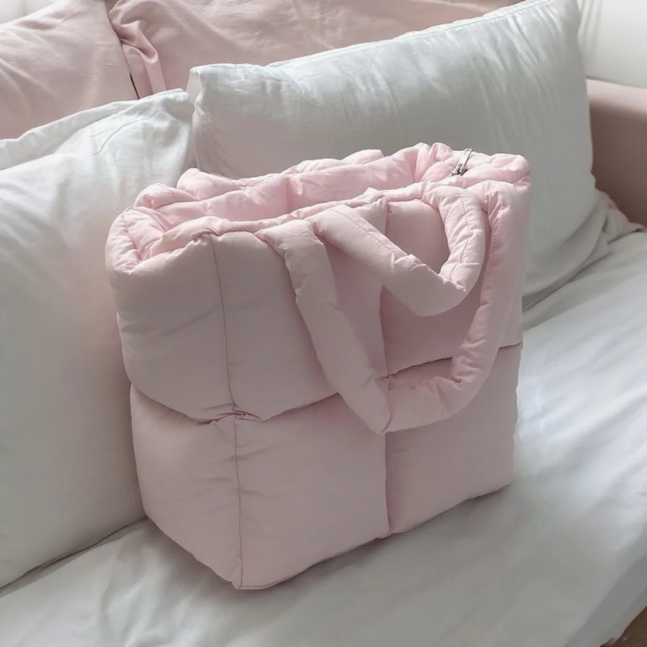 Engros Høykvalitets Tilpasset Bomullstote Pose Kvinner Puffer Puffy Quiltet Stil Med Glidelås Trykt Logo Moderne Handlekurv