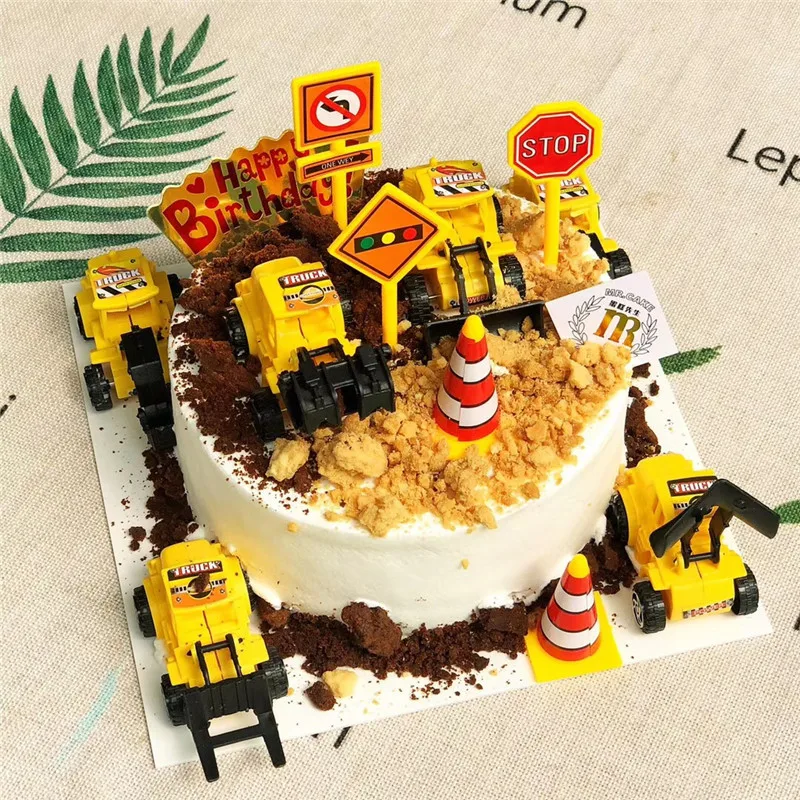 decorazione della torta del partito della torta topper escavatori  costruzione camion segni stradali indicazioni stradali torta topper