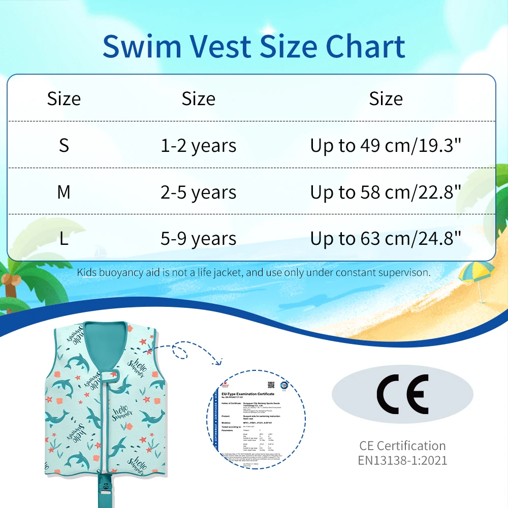 Supplier Kids Neoprene Swim Floating Vest EPE Foam Child Baby Life Jacket Toddler Aid Lifejacket for Children