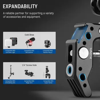 NEEWER Double Super Clamp Camera Mount with Dual Ball Heads Magic Arm for Desk Selfie Stick Tripod Stand Gimbal Rod, LED Light detail image