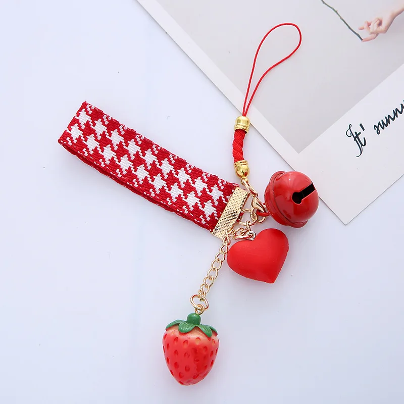 Strawberry Keychain Wristlet Cute Key Fob Strawberry Lanyard for