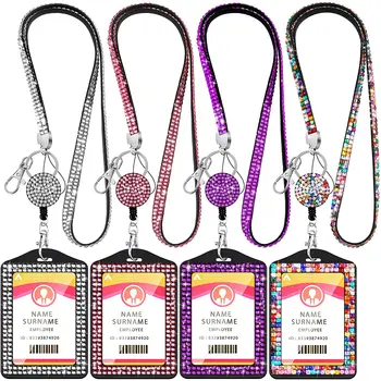 Rhinestone Chain Lanyard Bling ID Card Holder Crystal Retractable Badge Reel Rhinestone Neck Lanyard