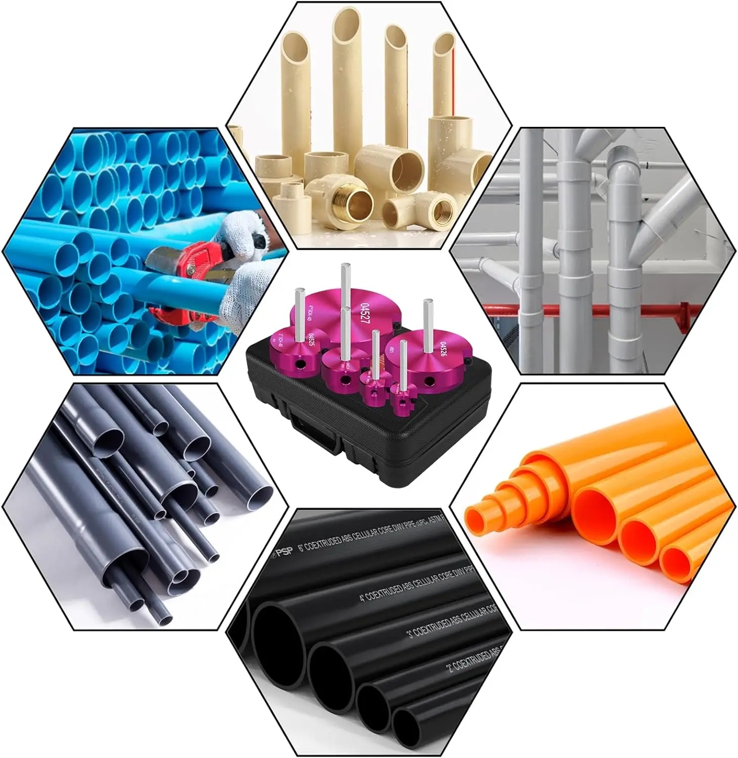 Kit D'alésoir Pour Tuyaux PVC/PPR - 6 Tailles (1,9 à 10,2 Cm) - Inserts Carbure - Compatible Perceuse Standard